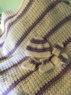 Crochet Baby Sets - White/Purple