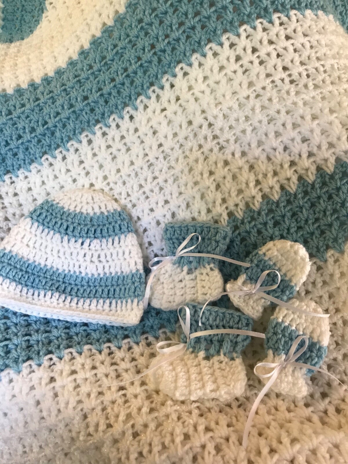 Crochet Baby Sets - Blues/White