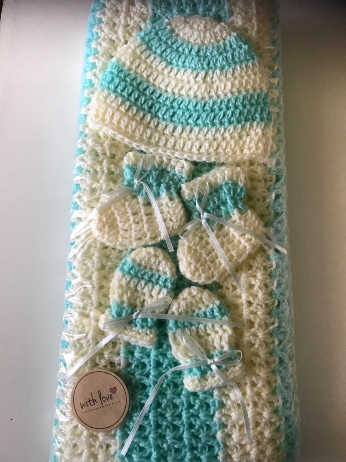 Crochet Baby Sets - Cream/Green - Image 2