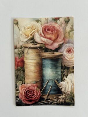 15cm x 10cm Post Card - Cotton Reels and Roses