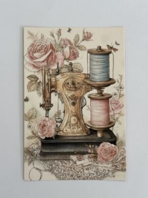 15cm x 10cm Post Card - Sewing Machine and Roses