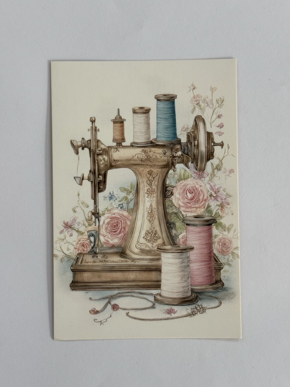 15cm x 10cm Post Card - Sewing Machine,Pink and White Reels