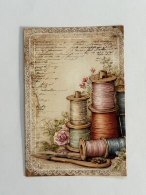 15cm x 10cm Post Card - Notes and Cotton Reels