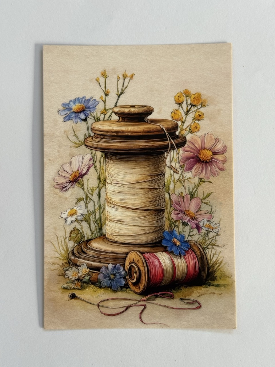15cm x 10cm Post Card - Cream Cotton Reel