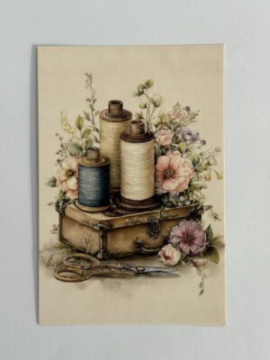 15cm x 10cm Post Card - Cotton Reels on Suitcase