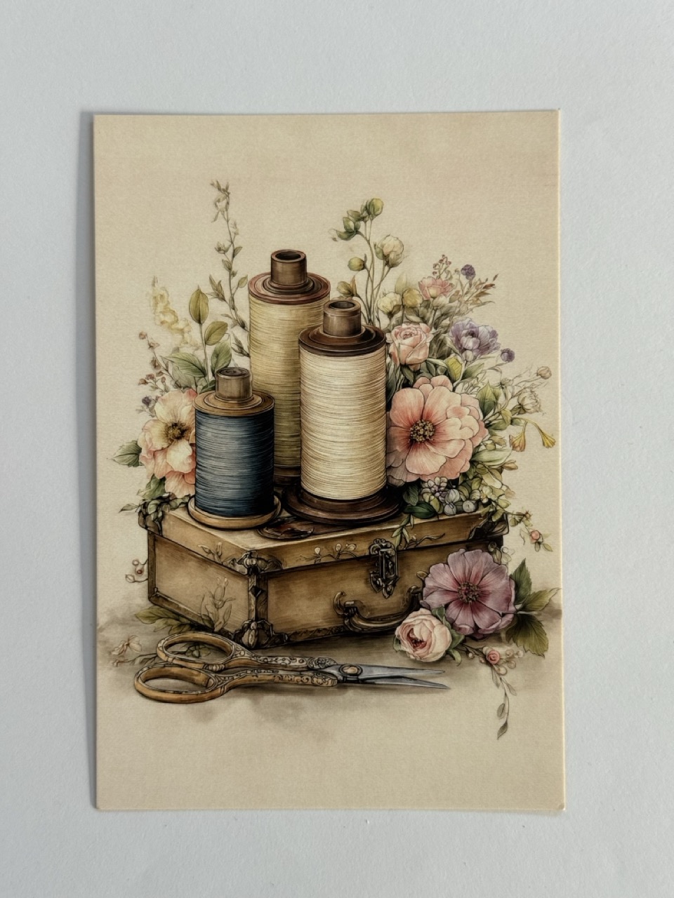 15cm x 10cm Post Card - Cotton Reels on Suitcase