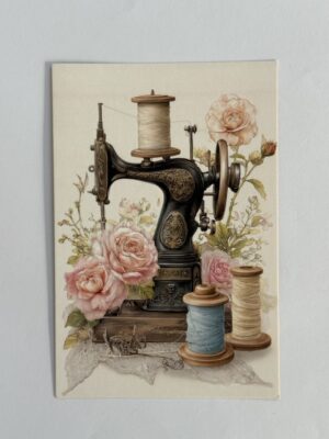 15cm x 10cm Post Card - Sewing Machine and Roses