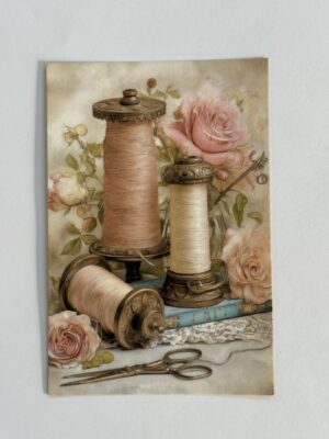 15cm x 10cm Post Card - Cotton Reels and Blue Book