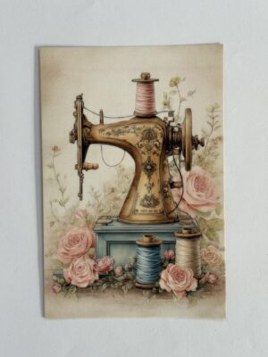 15cm x 10cm Post Card - Sewing Machine on Blue Box