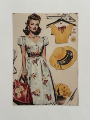 14cm x 10cm Paper - Vintage Woman Yellow Hat