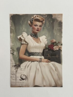 14cm x 10cm Paper - Vintage Woman White Dress
