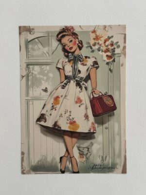 14cm x 10cm Paper - Vintage Woman Red Bag