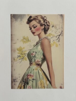 14cm x 10cm Paper - Vintage Woman in Green Dress