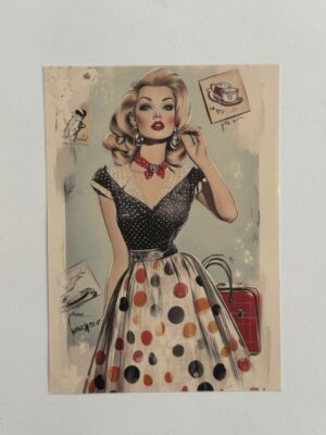 14cm x 10cm Paper - Vintage Woman Dot Dress