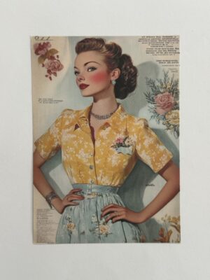 14cm x 10cm Paper - Vintage Woman Yellow Shirt