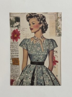 14cm x 10cm Paper - Vintage Woman Red Flower