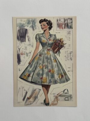14cm x 10cm Paper - Vintage Woman Bunch of Flowers