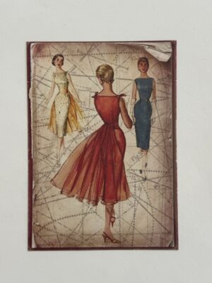 14cm x 10cm Paper - Vintage Paper Pattern Red Dress