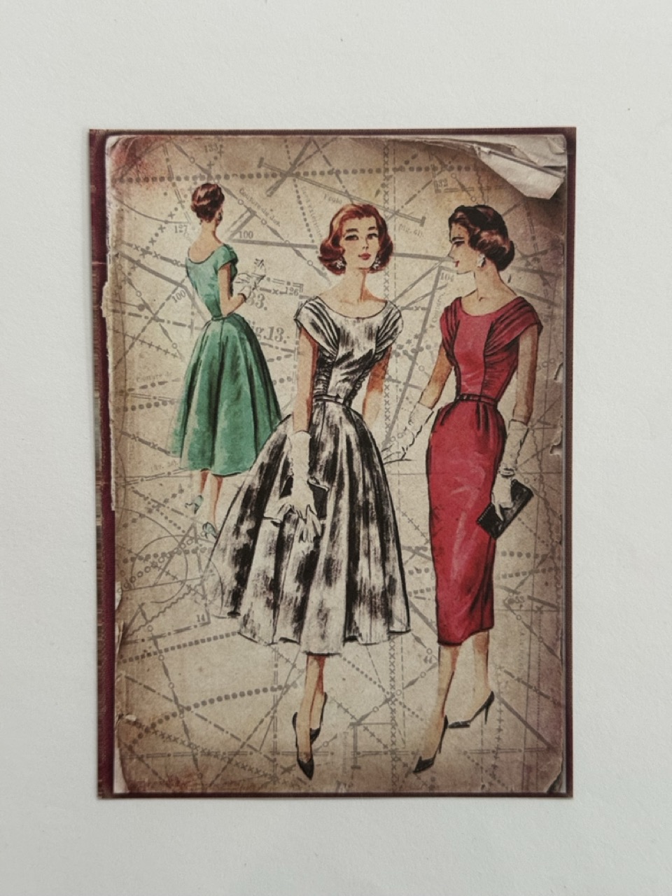 14cm x 10cm Paper - Vintage Pattern Women with Clutch Purse
