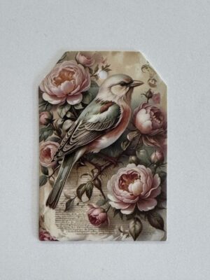 7.5cm x 5cm - Vintage Robin with Pink Roses