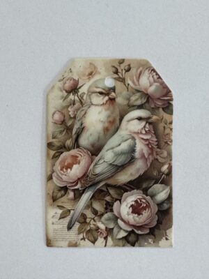 7.5cm x 5cm - Vintage Romantic Bird Couple Tag