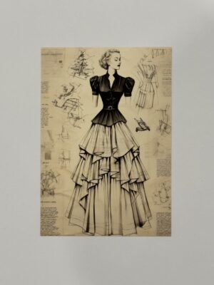 14.5cm x 10cm Post Card - Victorian-Inspired Tiered Ruffle Gown