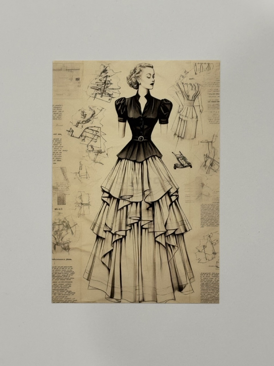 14.5cm x 10cm Post Card - Victorian-Inspired Tiered Ruffle Gown