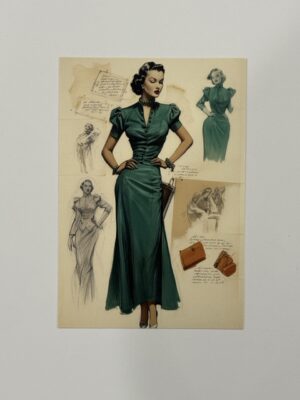 14.5cm x 10cm Post Card - 1940s Tailored Day Dress