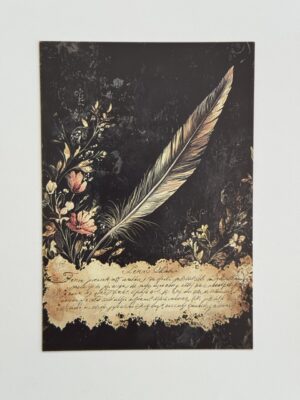 14.5cm x 10cm Post Card -  Vintage Feather Writing