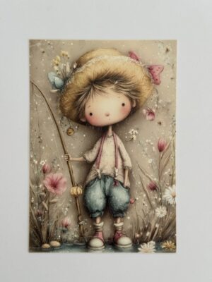 14.5cm x 10cm Post Card - Boy Fishing
