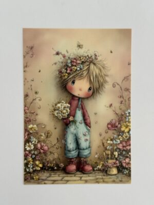14.5cm x 10cm Post Card - Girl with Flowers