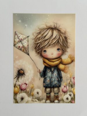 14.5cm x 10cm Post Card - Boy Flying Kite