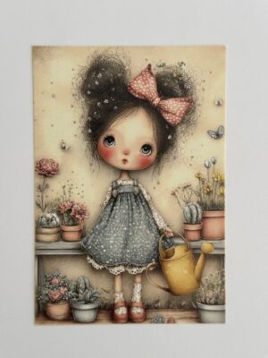 14.5cm x 10cm Post Card - Girl with a Bow