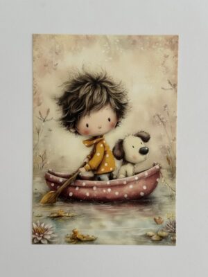 14.5cm x 10cm Post Card - Boy in a Boat