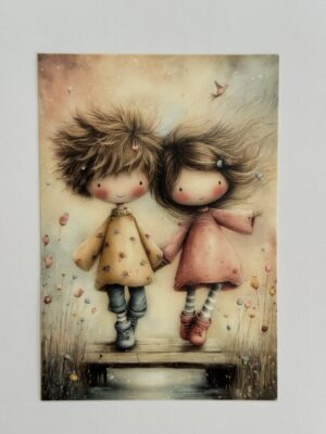 14.5cm x 10cm Post Card - Friends Skipping