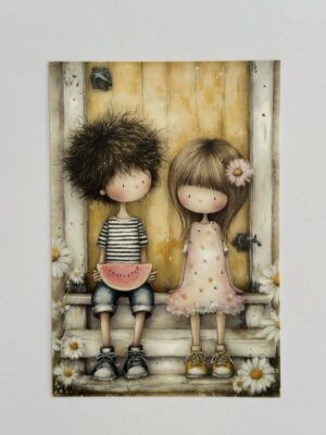 14.5cm x 10cm Post Card - Friends Sharing Watermelon