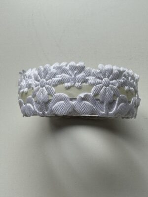 1.5cm x 98cm - Self-Adhesive Fabric Flower/Butterfly Trim – Decorative Craft Border - White