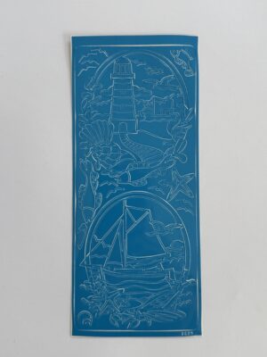 23cm x 10cm - Coastal Lighthouse & Sailing Boat Sticker Sheet – Blue