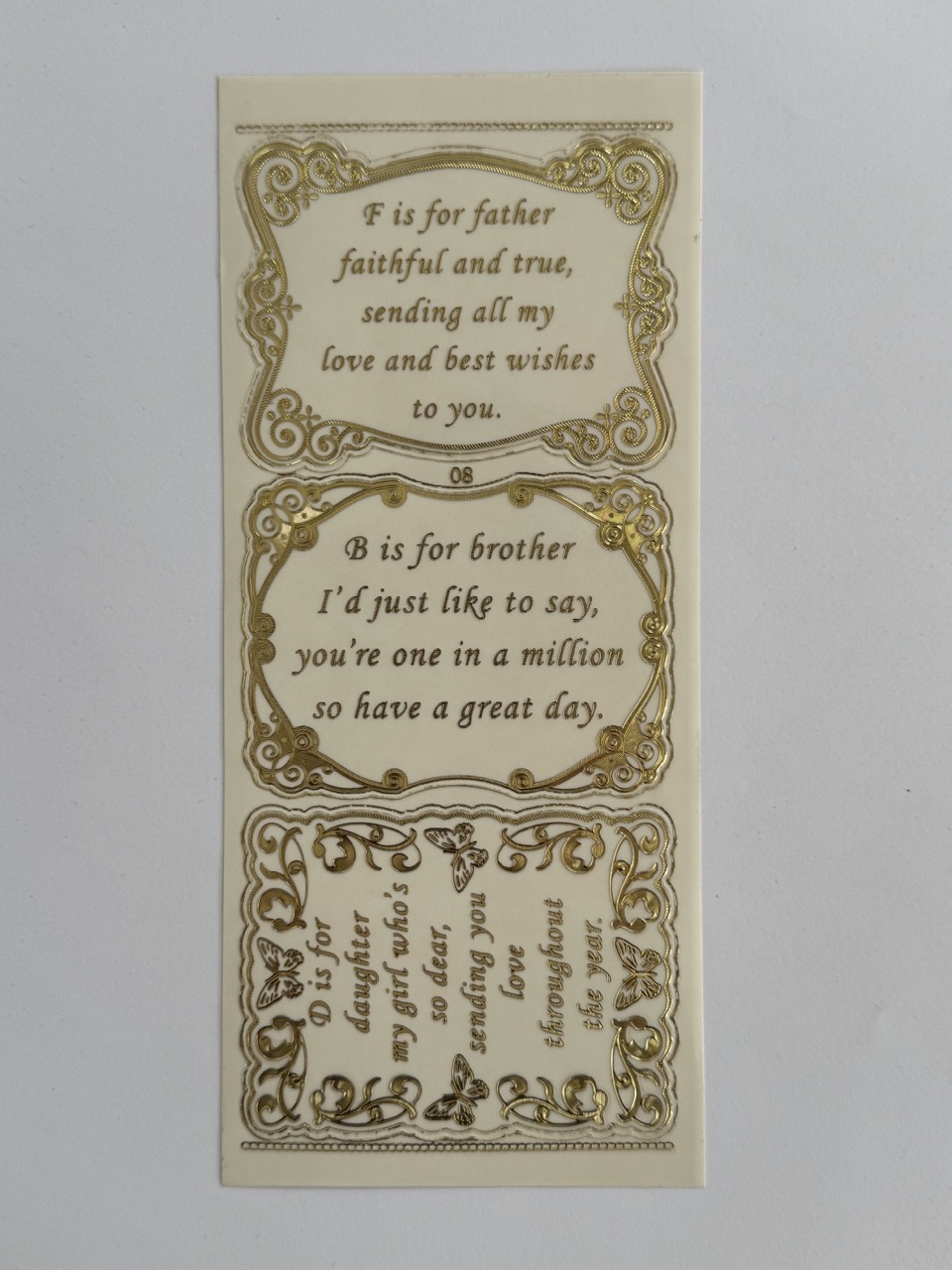 23cm x 10cm - Family Sentiment Sticker Sheet – Gold