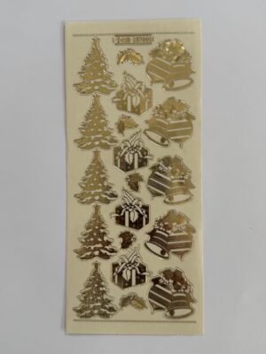 23cm x 10cm - Christmas Holly, Candles & Bells Sticker Sheet – Gold