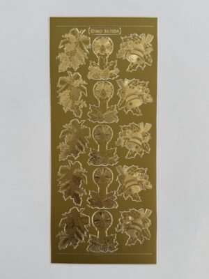 23cm x 10cm - Christmas Holly, Candle & Bell Sticker Sheet – Gold