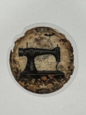 5cm x 5cm - Vintage-Inspired Transparent PET Stickers - Sewing Machine