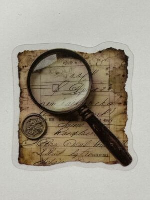 5cm x 4.5cm - Vintage-Inspired Transparent PET Stickers - Magnifying Glass