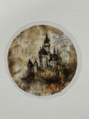 5cm x 5cm - Vintage-Inspired Transparent PET Stickers - Castle