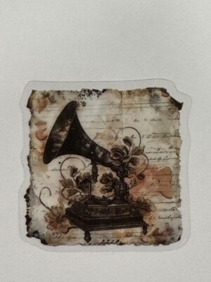 4.5cm x 4.5cm - Vintage-Inspired Transparent PET Stickers - Gramophone