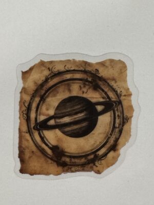 5cm x 4.5cm - Vintage-Inspired Transparent PET Stickers - Planet Saturn