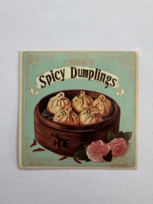 5cm x 5cm - Retro Food Advertisement Stickers - Spicy Dumplings