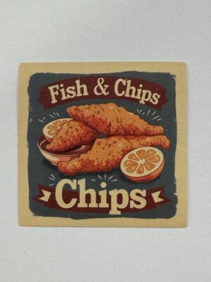 5cm x 5cm - Retro Food Advertisement Stickers - Fish & Chips