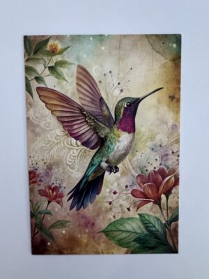 14.5cm x 10cm Post Card - Vintage Hummingbird Botanical Art Print