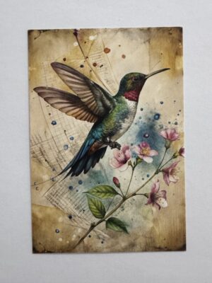 14.5cm x 10cm Post Card - Vintage Hummingbird Botanical Art Print